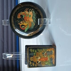 Russian Lacquer Trinket Boxes - Set of 2